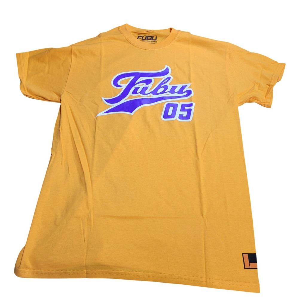 FUBU Yellow Graphic T Shirt Short Sleeve "Fubu 05" Logo Size Small